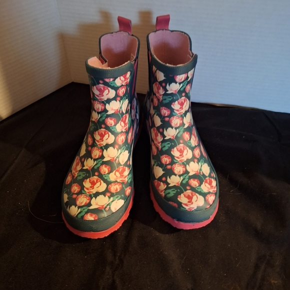 Pink and Green Floral Ankle Booties for Rainy Days - Picture 1 of 8